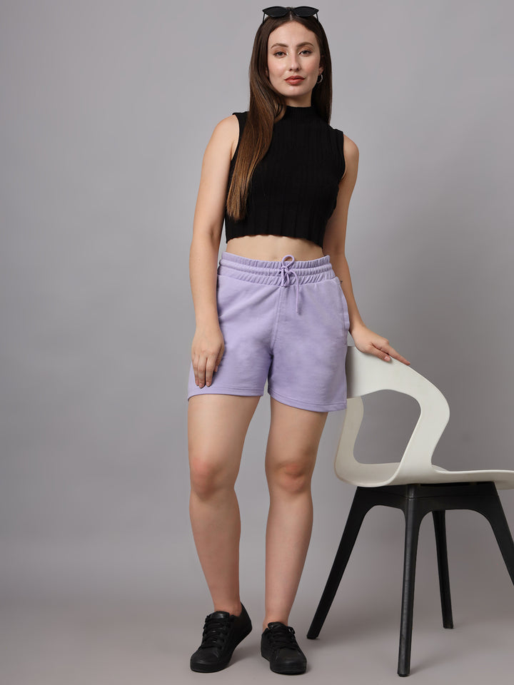 lavender terry cotton shorts for women 01