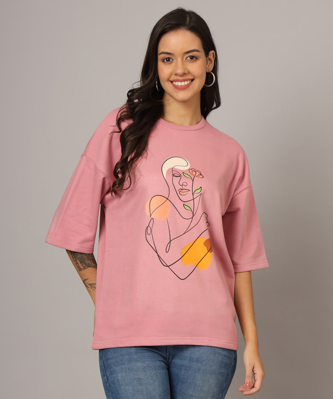 self love line art oversized t-shirt for women 