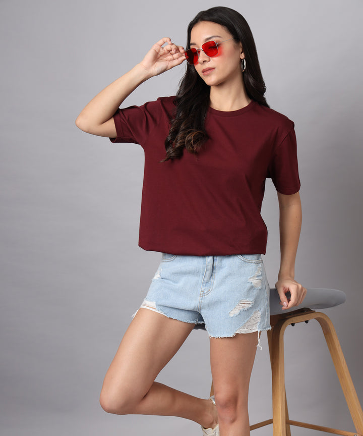 supima cotton t-shirt for women maroon round neck regular fir