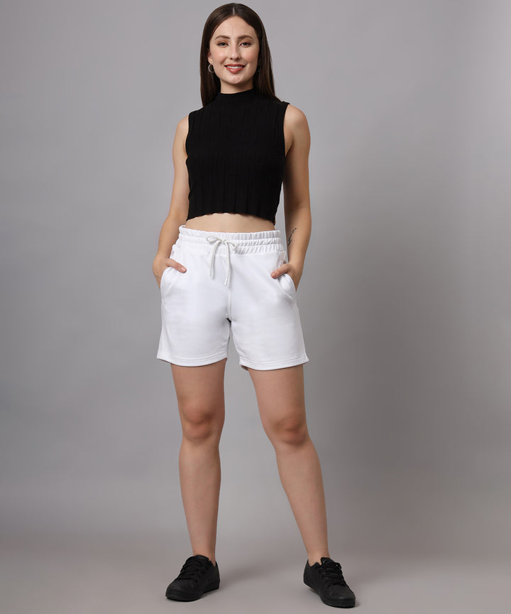 white terry cotton shorts for women 01