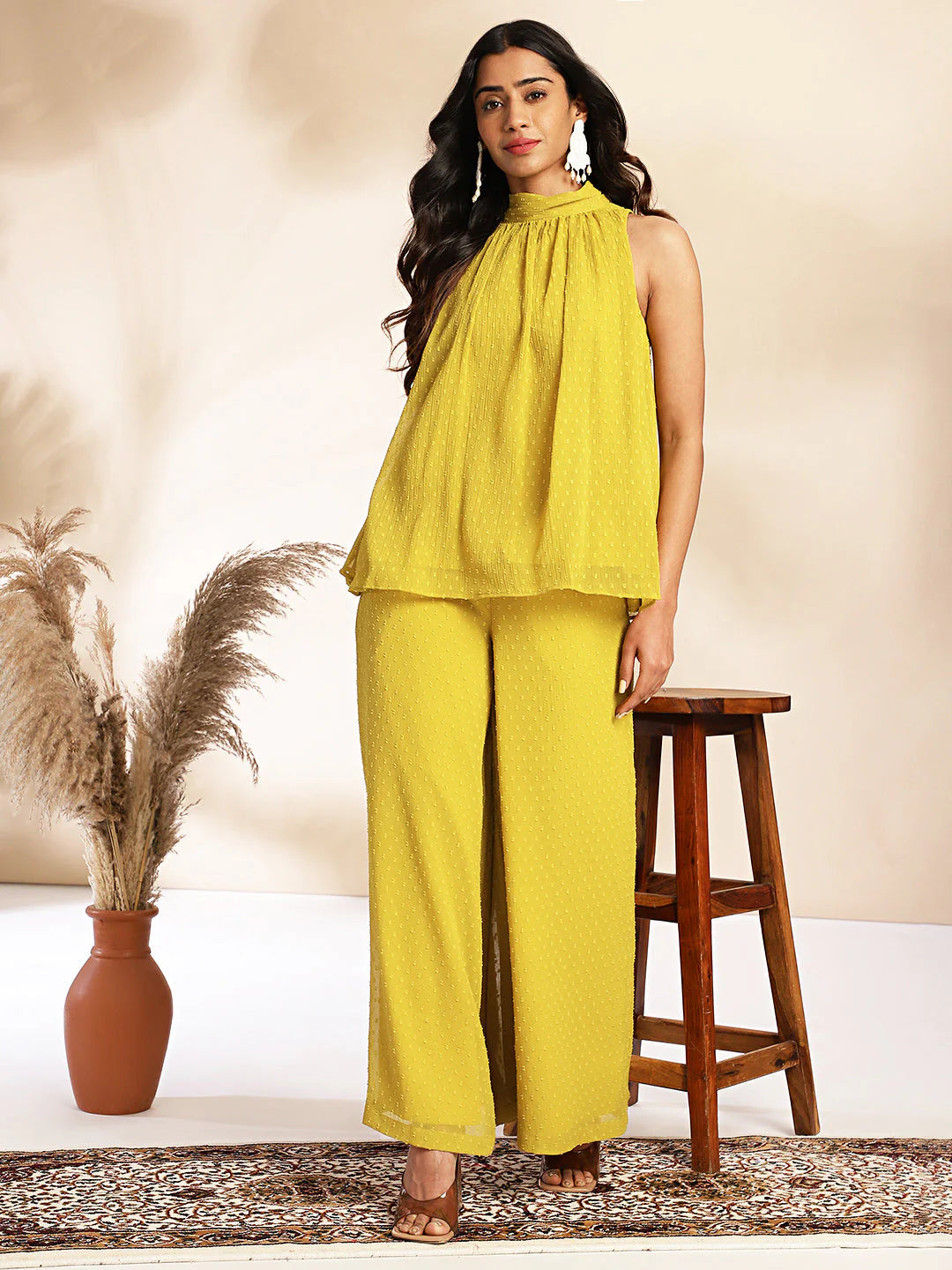 Yellow Dobby Chiffon Co-Ord Set